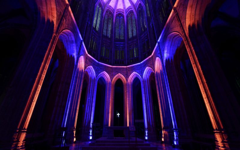 Nächtliche Lichtshow am Mont Saint-Michel